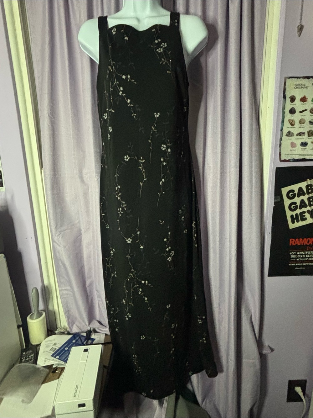 mandee Black Floral-Accent Sleeveless Maxi Dress